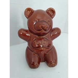 VINTAGE~CERAMIC "BABY" TEDDY BEAR COIN BANK with STOPPER~BY ARAMIS~JAPAN~RARE